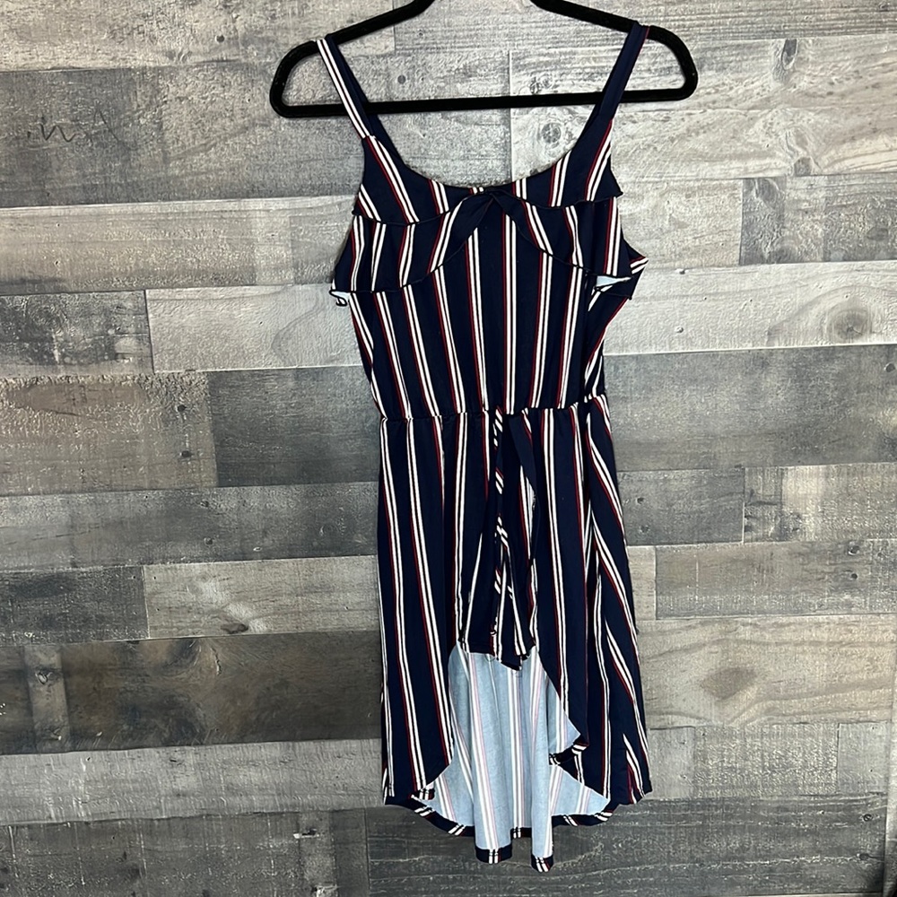 2-Hip by Wrapper Navy Blue with White and Maroon Stripes Romper